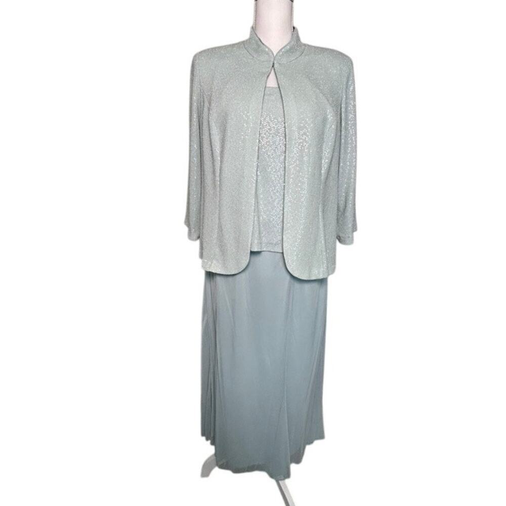 ALEX evenings woman 2 piece gown and jacket sea foam green sequins formal 14W